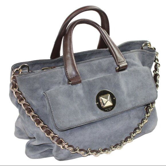 Kate Spade Wanderlust French Gray Suede Leather Chocolate Accent Shoulder Bag - Picture 4 of 12